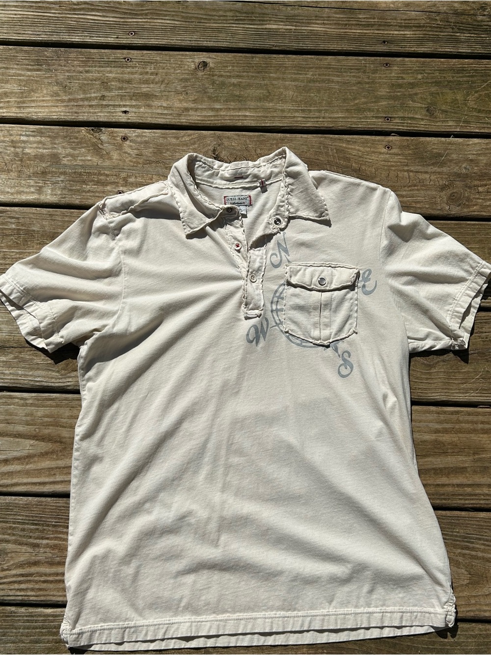 Guess Cream Short Sleeve Polo with Chest Pocket